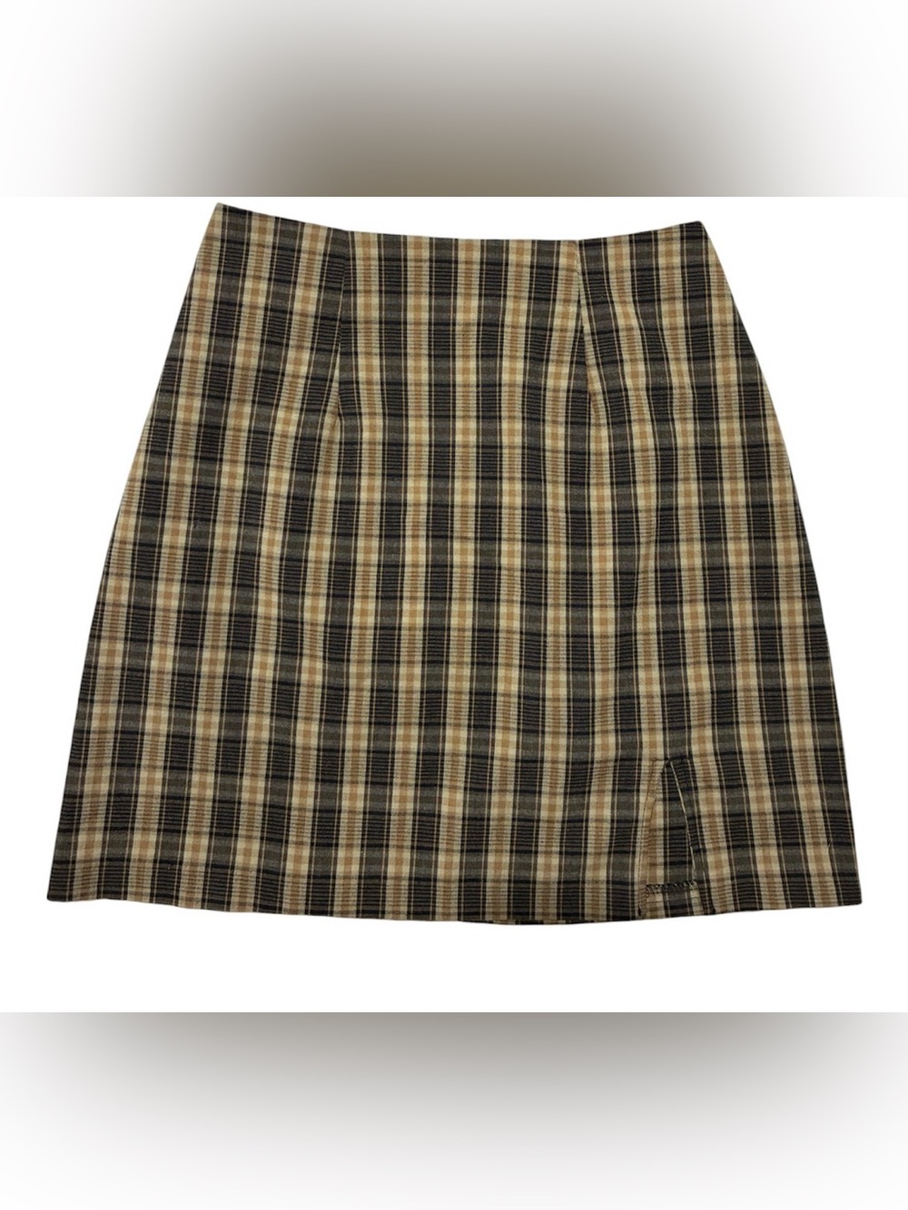 Classic Plaid A-Line Skirt - Beige & Black